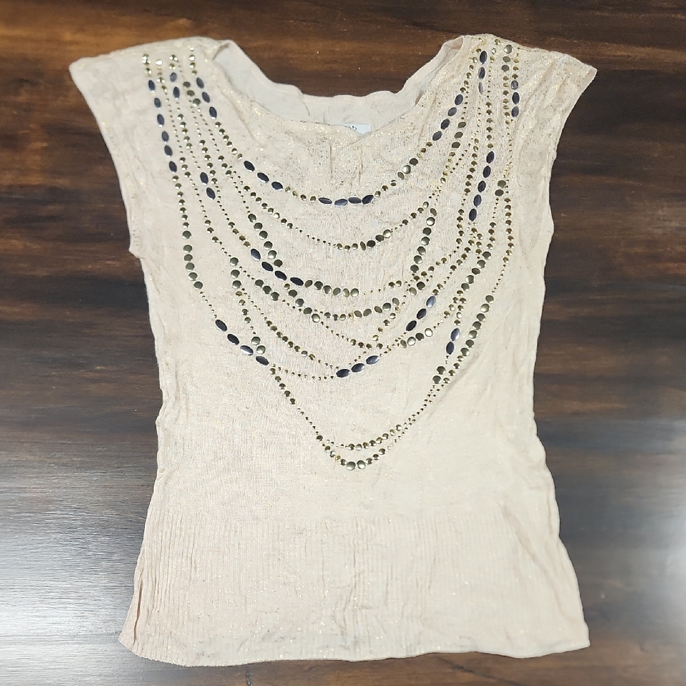 Cache Beige Beaded Blouse